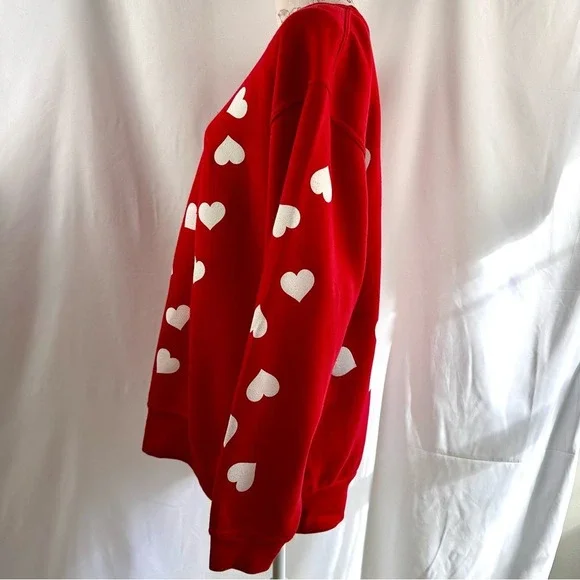 ❤️ Heart Print Sweatshirt Women's XL Red White Maximalist Dopamine Love‎ - Picture 4 of 16